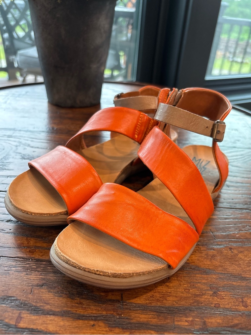 MIZ MOOZ Comfy Leather Sandals,Orange, Adjustable, Stylish, Comfortable, Fall 38